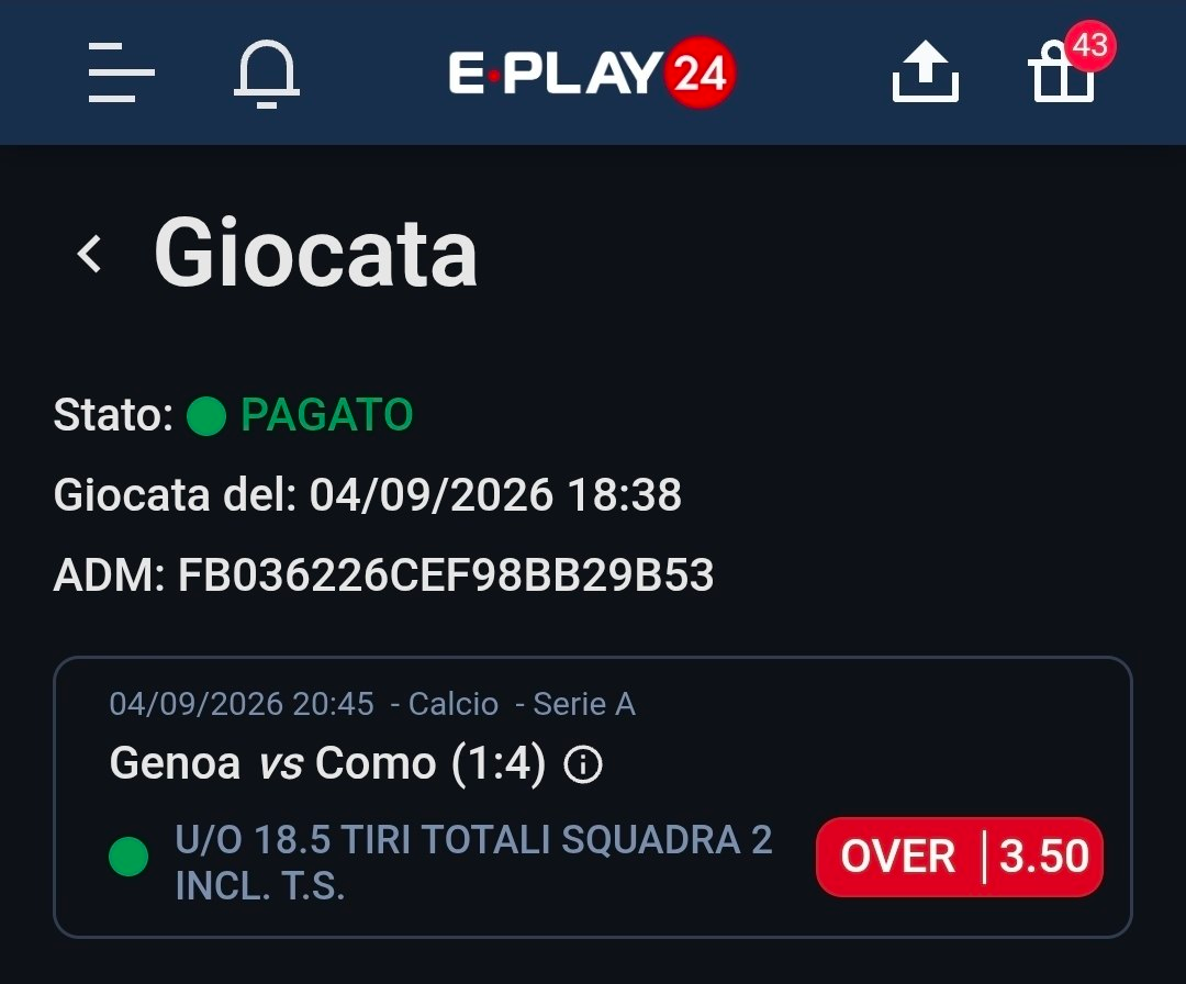 Genoa vs Como — Over 18.5 tiri totali squadra 2 — quota 3.50