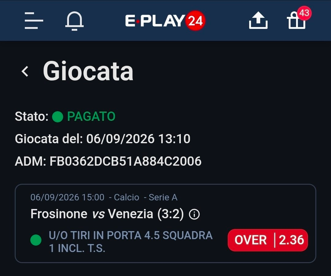 Frosinone vs Venezia — Over 4.5 tiri in porta squadra 1 — quota 2.36